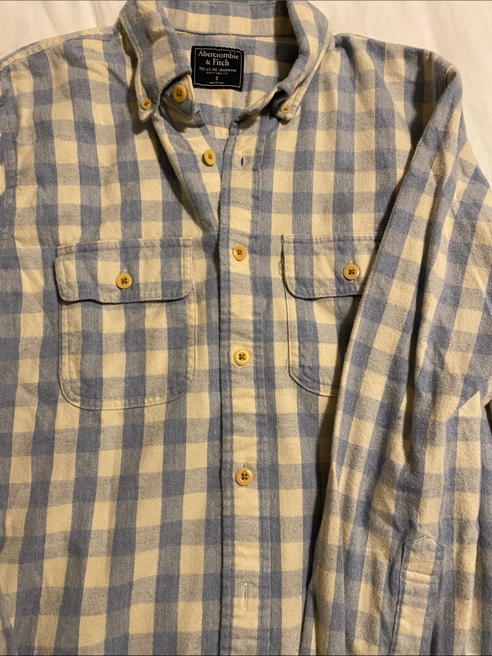 Abercrombie & Fitch Blue and Cream flannel Check Button-Down Shirt